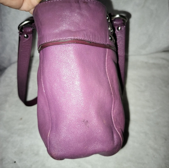 Coach East West F15235 Plum Leather Silver Studded Tote Shoulder Bag - Picture 8 of 16